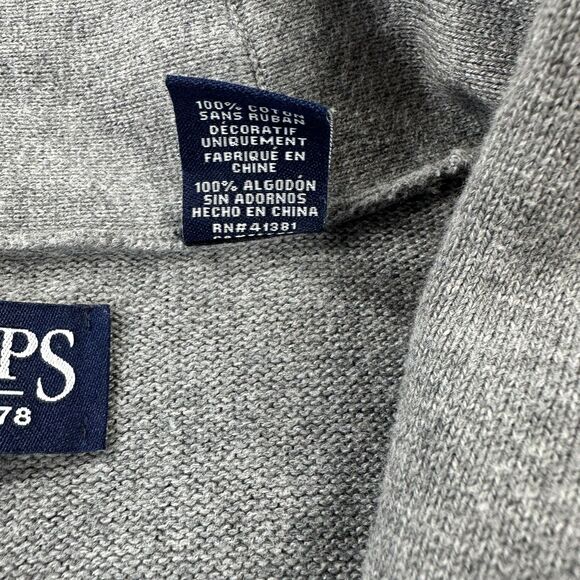 Chaps Sweater Mens Large Gray Shawl Collar Button Front Cotton Cardigan - Picture 5 of 10